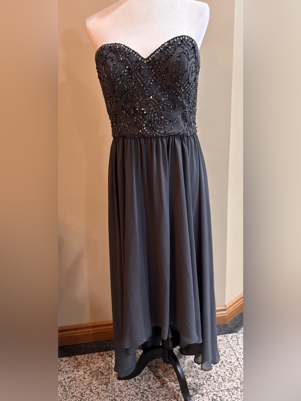 Bridesmaid Dress | Elegant Beaded Evening Dress - Charcoal Gray